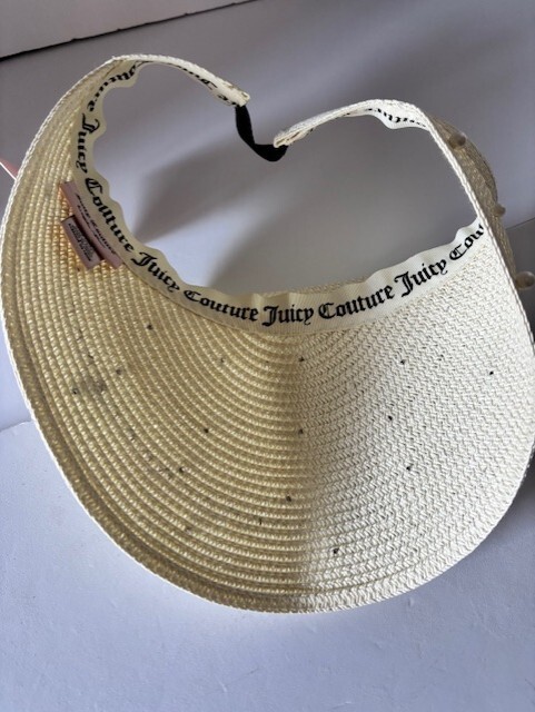 Juicy Couture Natural Pearl Embellished Straw Sun Visor Hat  display picture 3
