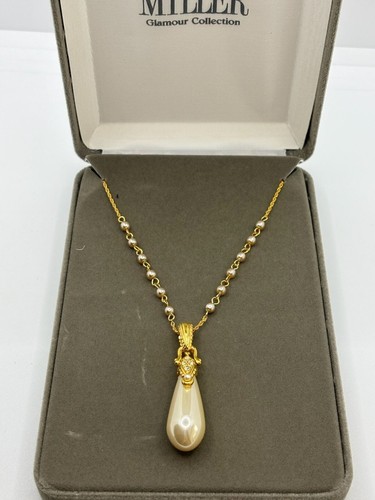 Nolan Miller Vienna Pendant w Simulated Pearl Chain Gold Tone Crystals New 22" - Picture 4 of 11