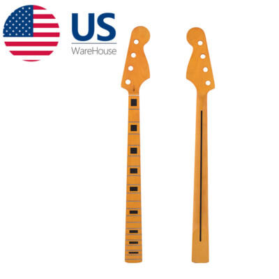 Yellow Matte 20 Frets Maple Bass Guitar Neck for Precision P Bass 18mm Peg Hole