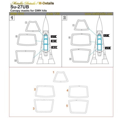 Metallic Details MDM4814 Masks for Scale kit 1:48 Su-27UB. Canopy Masks (GWH)