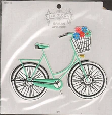 Sew-ology - Iron On Applique Patch 1619113 Teal Bicycle with Flowers
