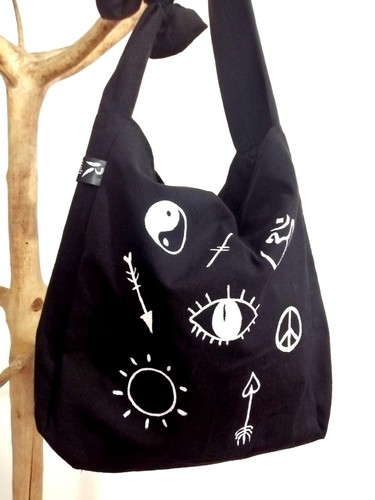 HIPPIE BAG HOBO SHOULDER BAG SLING CROSS BODY COTTON MEN WOMEN BLACK - Picture 6 of 6