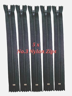Nylon schwarz Reißverschlüsse Nr. 3 geschlossene Enden Größen 5 bis 24 Zoll 5 Stück/Pack Kissen +