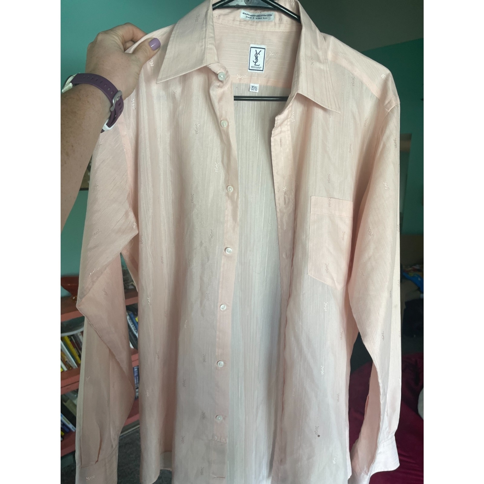 SAINT LAURENT Abbigliamento uomo vintage YSL Monogram 15 5 rosa chiaro