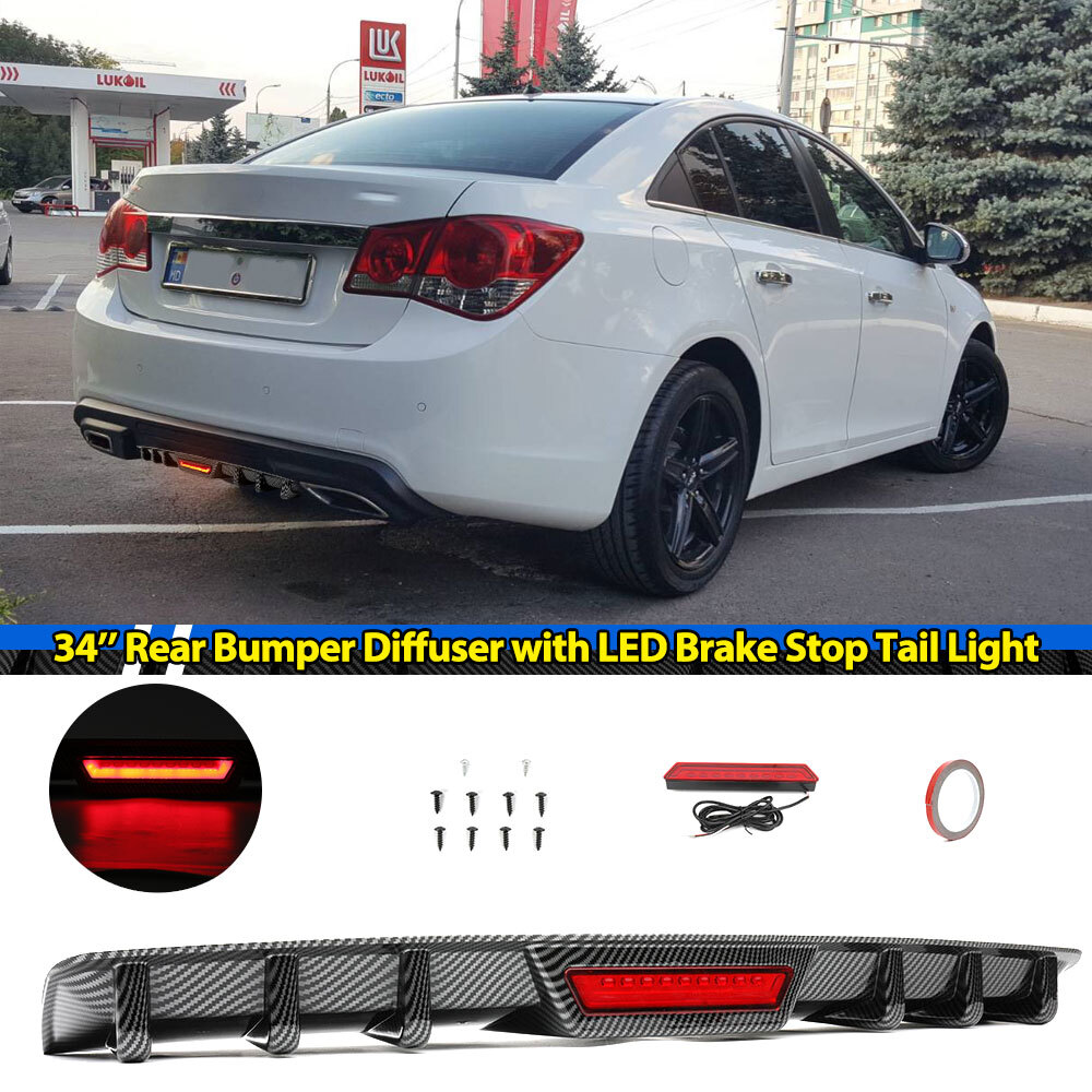 For Chevy Cruze Malibu RS Car Rear Bumper Diffuser Lip w/ LED Tail Brake Light