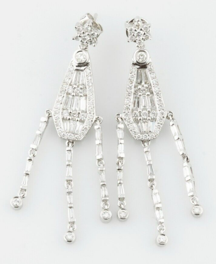 14k White Gold Diamond Chandelier Drop Earrings TCW ct