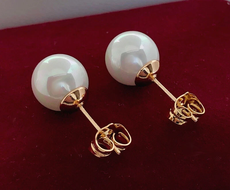 Luxus Perlen Ohrstecker Ohrringe Perlen Rolled Gold 18K vergoldet Damen 8mm - Bild 2 von 4