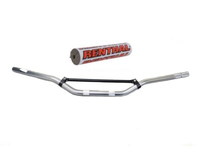7/8" MX Motocross Handlebar – Silver Aluminum With Red Renthal-Style Bar Pad