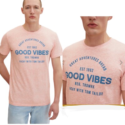 Mens Tom Tailor Pink T Shirt Sz XL Top Vacation Short Sleeve Cotton stretch New