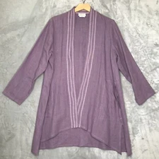 Linda Lundstrom Cardigan Womens 12 Lavender Linen Open Front Pockets Langenlook