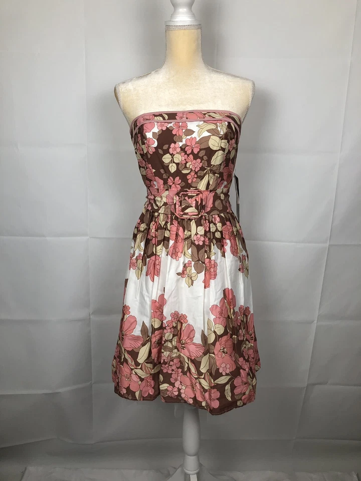 NWT Love Tease Dress Strapless Bodycon Floral Size 11 Rose White Brown Ivory $69 - Image 2 of 4