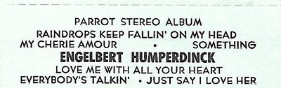 Engelbert Humperdinck, Raindrops Keep Falling On My Head, Jukebox Label 33RPM