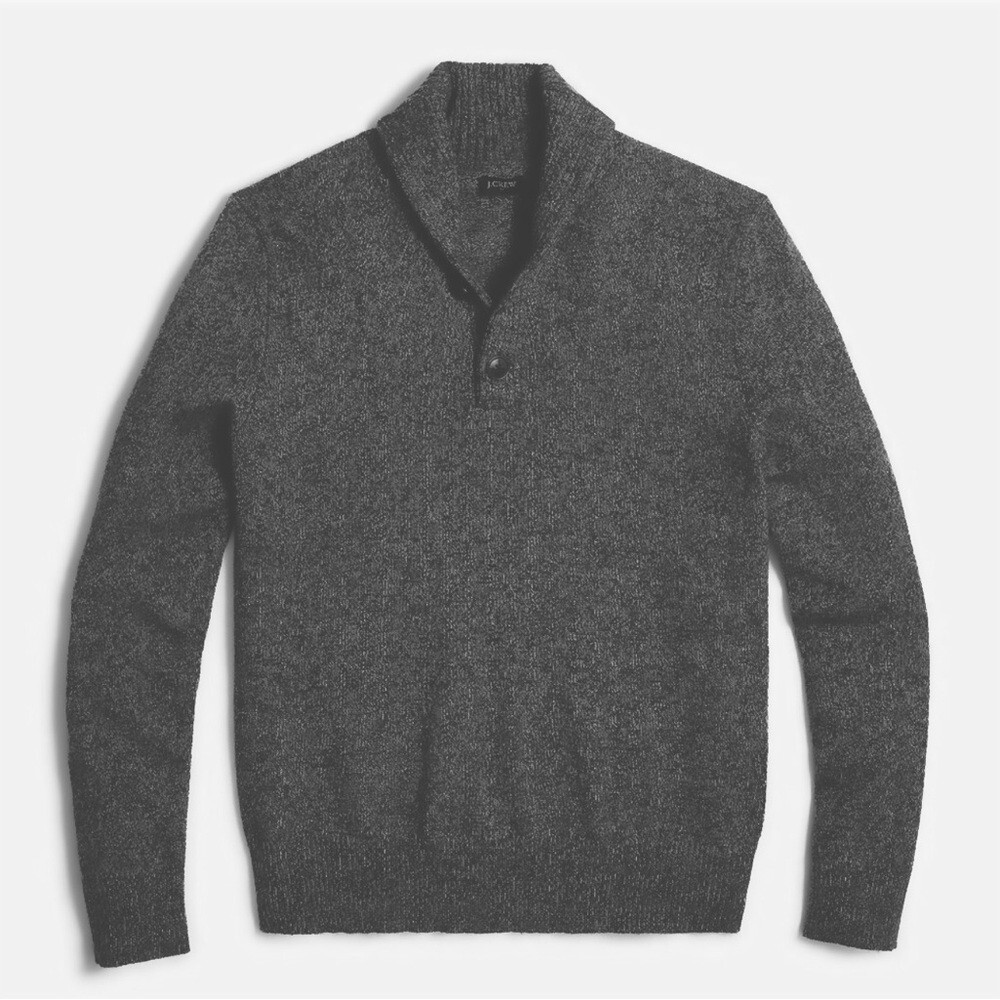 Shawl Collar 100% Merino Wool Grey Sweater Size M - Main Image