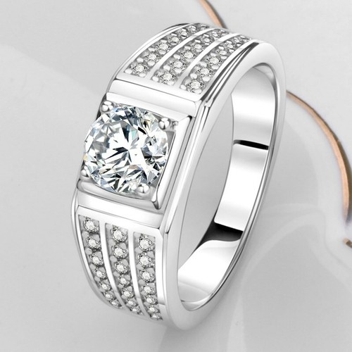 4-style Men's Wedding Round AAA CZ Claw Band 925 Silver Men 1ct Ring Size 6.5-12 - Picture 3 of 10