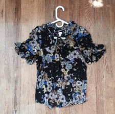 Odille Ruffled Black SS Floral Print Blouse