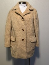 Vintage 60's Eastex Woman S-m England 100% Mohair Big Button Overcoat Pea Coat