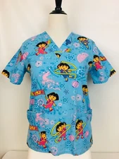 DORA the EXPLORER Clinic Hospital Medical Child Care Scrubs Top Size S