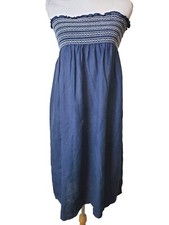 Erica Tanov womens 100% Linen Dress Size 2 Embroidered Smocked strapless XS