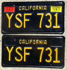 Item photo. Show Listing Details page. Listing 1973 California License Plate Number Tag Pair