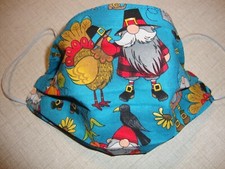 FACE MASK - ADULT - "PILGRIM/THANKSGIVING GNOMES" - NEW - REVERSIBLE - HOMEMADE