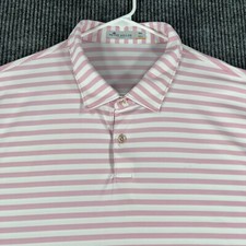 Peter Millar Mens Shirt Polo 2XL XXL Pink Striped Short Sleeve Featherweight UPF