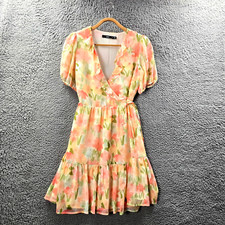 Sportsgirl Womens A-line Wrap Dress Size 6 Pink Floral Short Sleeve V-Neck