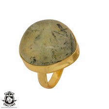 Size 7.5 - Size 9 Adjustable Prehnite 24K Gold Plated Ring GPR823