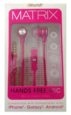 New iWorld Matrix Hands Free Mic Smartphone Stereo Earbuds Avec WMEMX-1020 Pink 