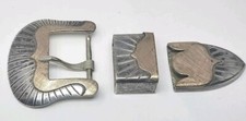 RARE Vogt Sterling Silver 10k 3 Pc Buckle Set 1  Belt Hand Engraved Bird Motif