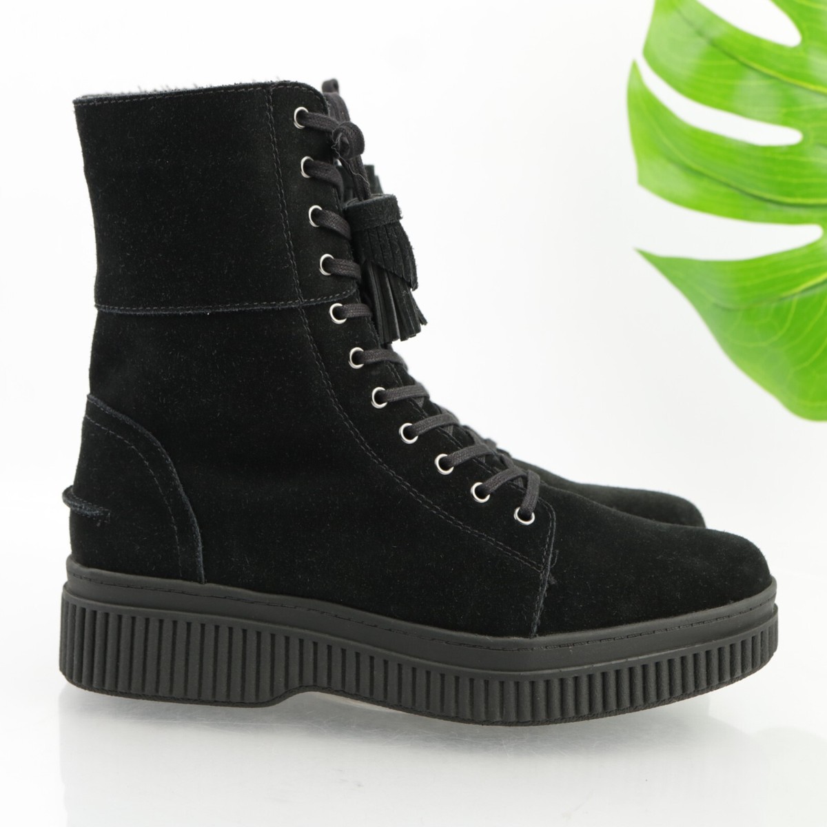 Franco Sarto Women's Becks Boots Size 10 Lace Up Combat Platform Black Suede