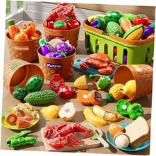 Play Food Set for Kids, Toddler Learning Toys, Cutting Food Toy Color 40PCS