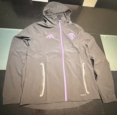 Adidas Manchester United Hooded Windbreaker Jacket Men s Medium Black Purple New