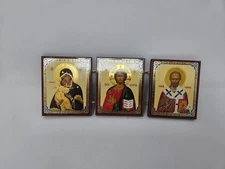 Folding Icon - Virgin and infant Jesus, Christ Pantocrator, and St. Nicholas