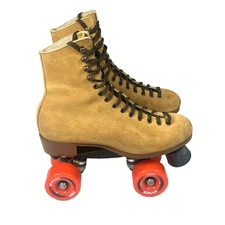Riedell Zone 135 Roller Skates Sz 7 Tan Suede Sonar Zen Powerdyne Thrust Nylon