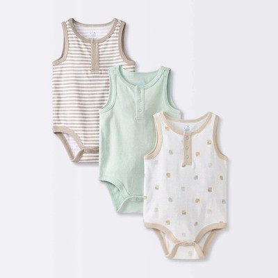 NWT Baby 3pk Sleeveless Henley Bodysuit - Cloud Island Mint Green 18M 