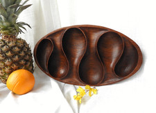 Bandeja de servir dividida de teca MCM 1960 danesa moderna Laur Jensen Dinamarca L14"xW8"