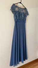 JS COLLECTIONS Women s Formal Dress Sz 10 Blue Short Sleeve Maxi Party Gown NEW