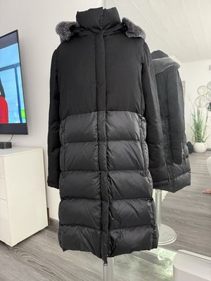Eleganter Windsor Steppmantel Daunen lang schwarz Fellkapuze 36 TOP Zustand 