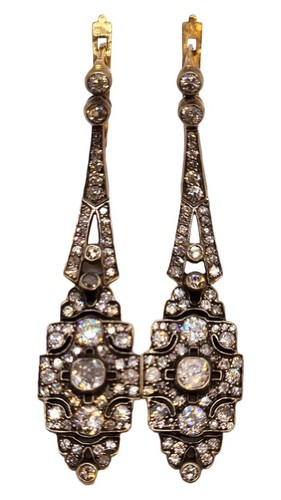 Ohrringe - 14 kt. Weißgold, Kaiserlich Russischer Jugendstil 56K (14K) Gold und - Bild 8 von 11