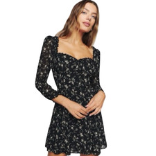 Reformation Remi Long Sleeve Sweetheart Floral Lucien Black Mini Dress Size 2