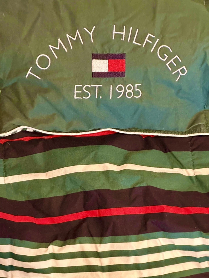 Vintage TOMMY HILFIGER Down Comforter Striped Red White Blue Green Queen 82”x82” - Image 3 of 4