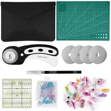 45mm Rotary Cutter Kit for Fabric w/ Mat, Ruler, Blades for Sewing & Quilting