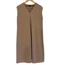 Eileen Fisher Womens V-Neck Sleeveless Shift Dress Taupe Tan Lyocell Blend S