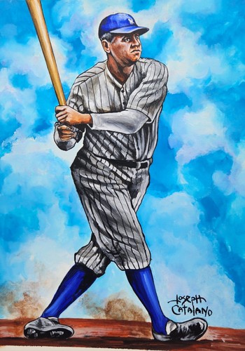 1983 Babe Ruth Original Painting by Joseph Catalano 9 x 11 New York Yankees K - Picture 2 of 5