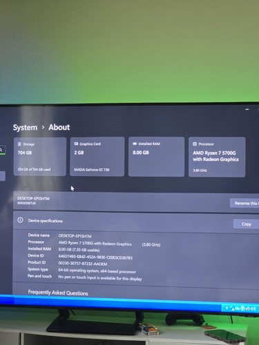 LENOVO Gaming PC | Ryzen 7 5700G | 16GB | 512GB SSD | Nvidia gt 730 , WiFi 6 - Afbeelding 7 van 10