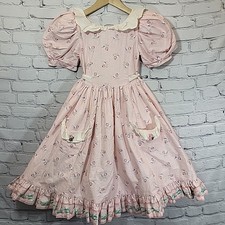 VINTAGE DAISY KINGDOM Girls Dress Size 8 Pink Floral Tea Party Factory Made Flaw