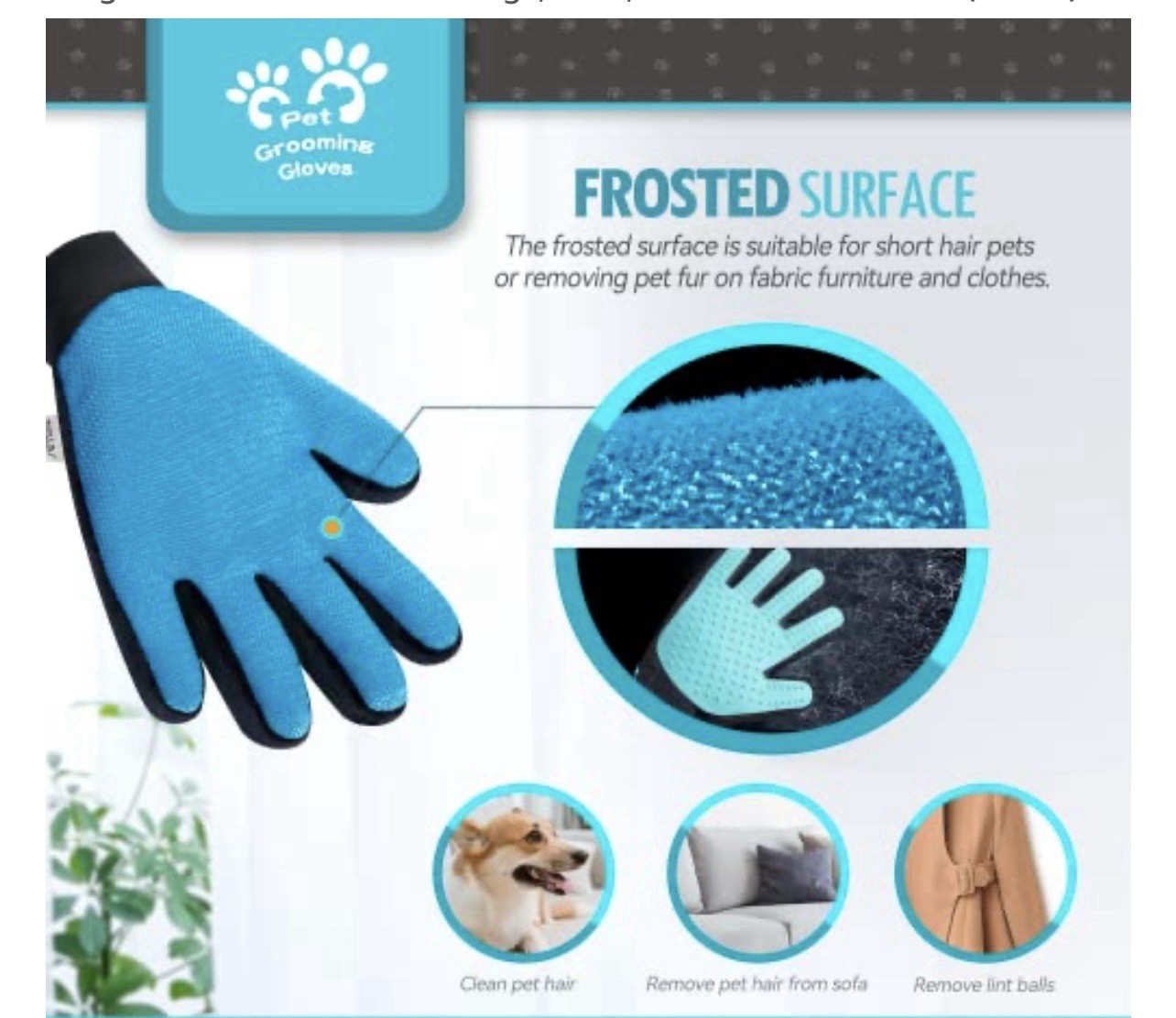 Pet Grooming Gloves Blue 2pk