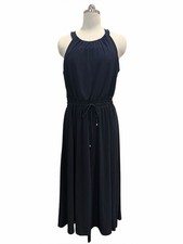 Tommy Hilfiger Halter Midi Dress Drawstring Elastic Waist Stretch Navy Blue 12