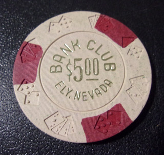 BANK CLUB HOTEL CASINO $5 hotel casino gaming poker chip Ely NV