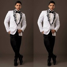 White Men's Suit Wedding Groom Bridal Outfits Prom Evening Tuxedo Jacket 2Pcs